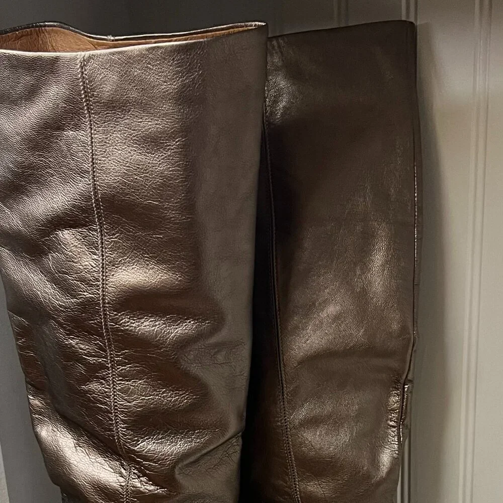 Free People Grayson Women's Leather Knee High Boots with Block Heel in Bronze 39